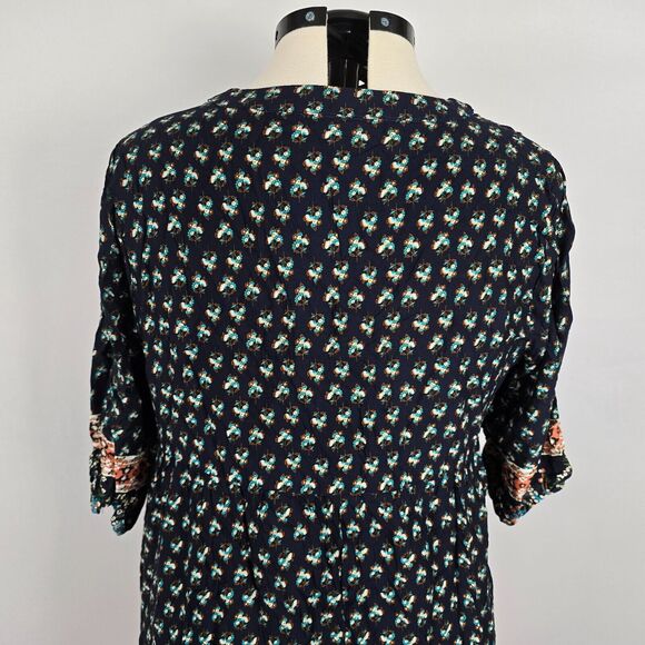 Bloomchic Midi Dress Bandana Tassels Keyhole Neck Indigo Floral Plus Size 1X NWT - Picture 6 of 11